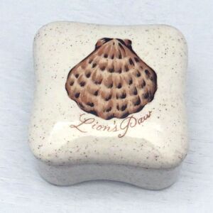Ceramic Lidded Trinket Dish Beige w/ Shell, Coastal Decor Trinket Box for Gift